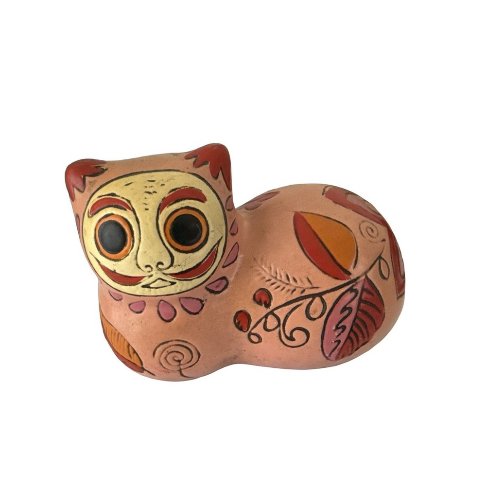 Vintage TONALA Mexico Pottery CAT Figurine Pink Bank 6.5"x 4"